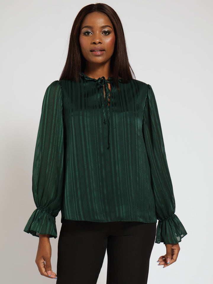 Tie Up Peasant Blouse - Dark Green