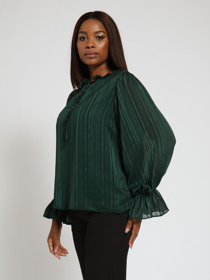 Tie Up Peasant Blouse - Dark Green