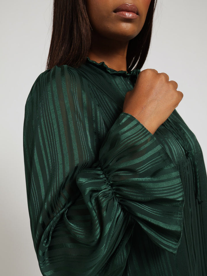 Tie Up Peasant Blouse - Dark Green