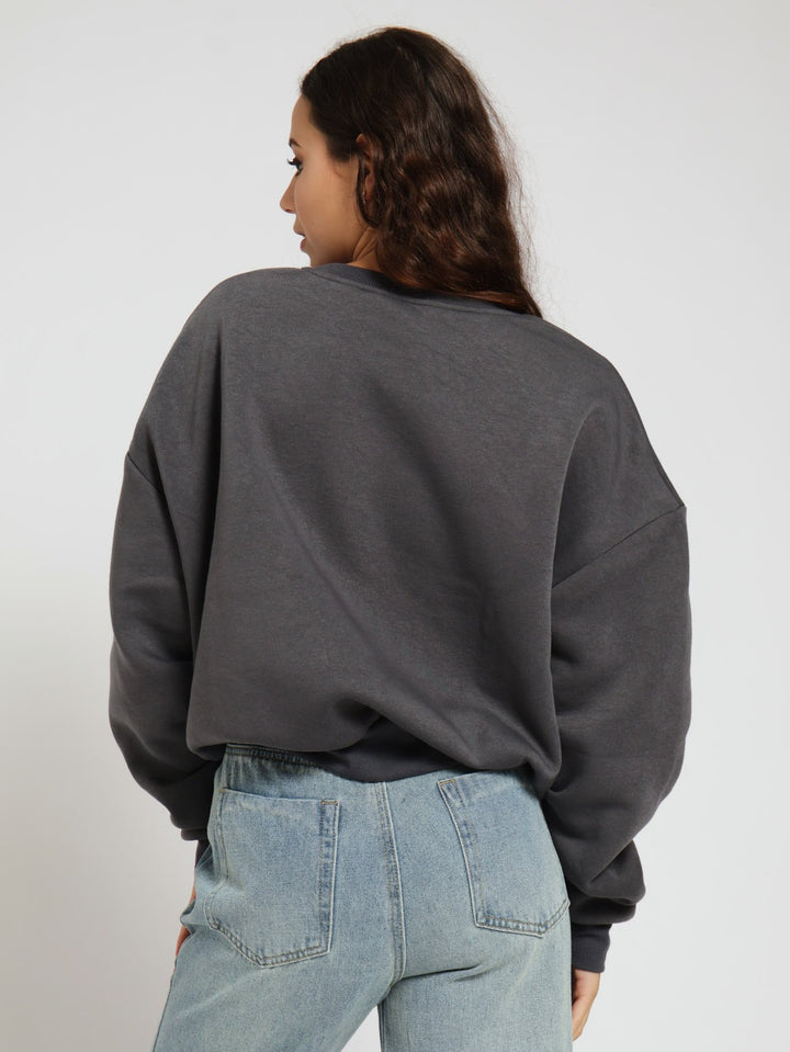 San Francisco Crew Fleece Sweater Top - Charcoal
