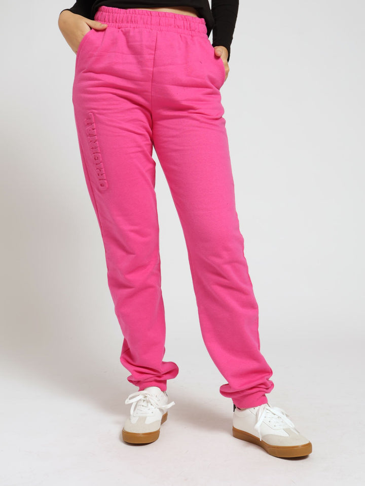 Girls Embossed Fleece Jogger - Cerise