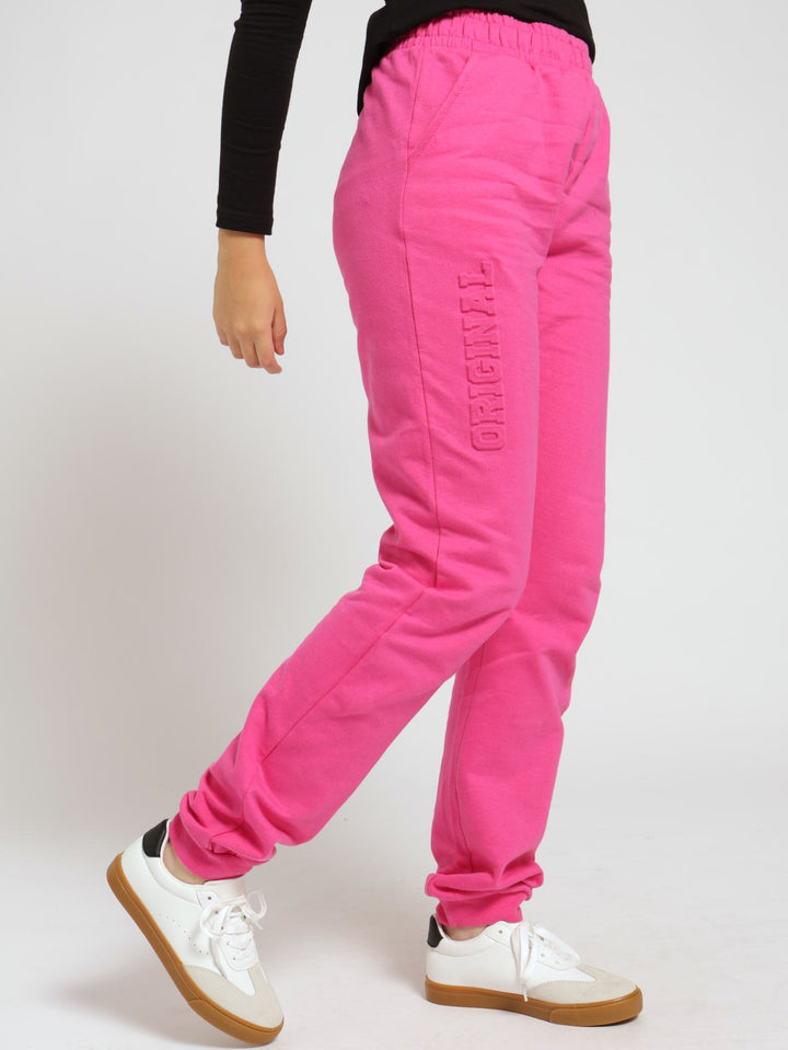 Girls Embossed Fleece Jogger - Cerise