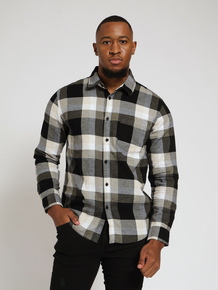 Long Sleeve Plaid Shirt - White