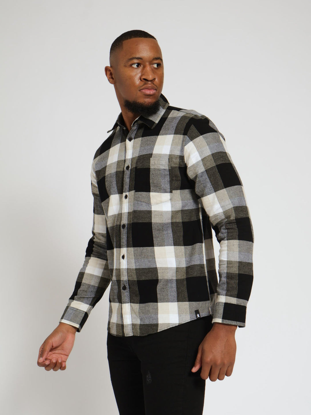 Long Sleeve Plaid Shirt - White