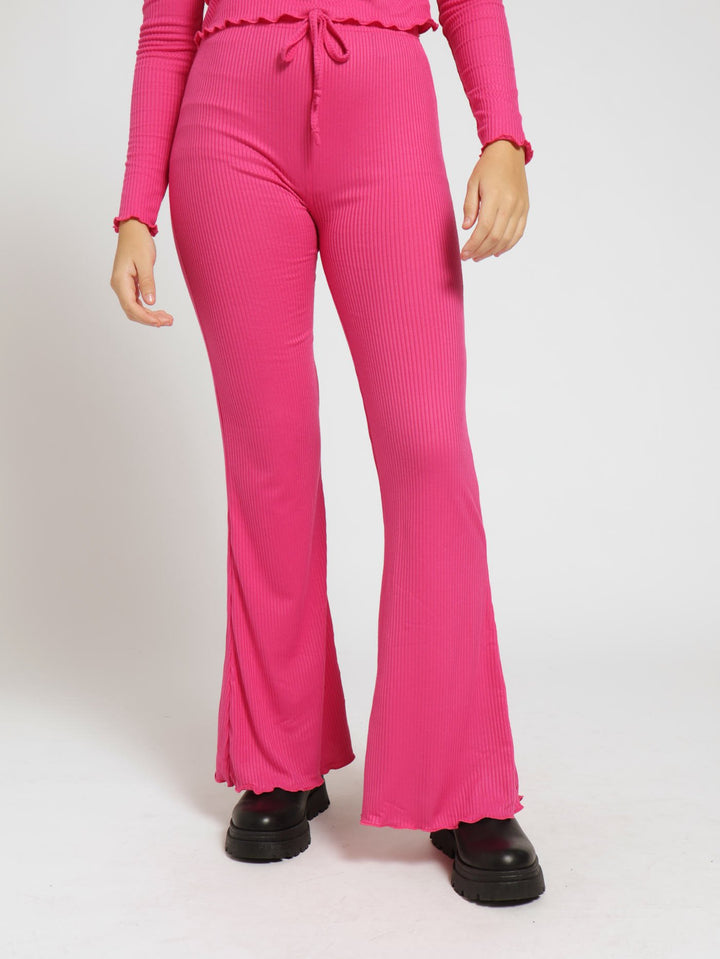 Girls Flared Rib Pants - Cerise