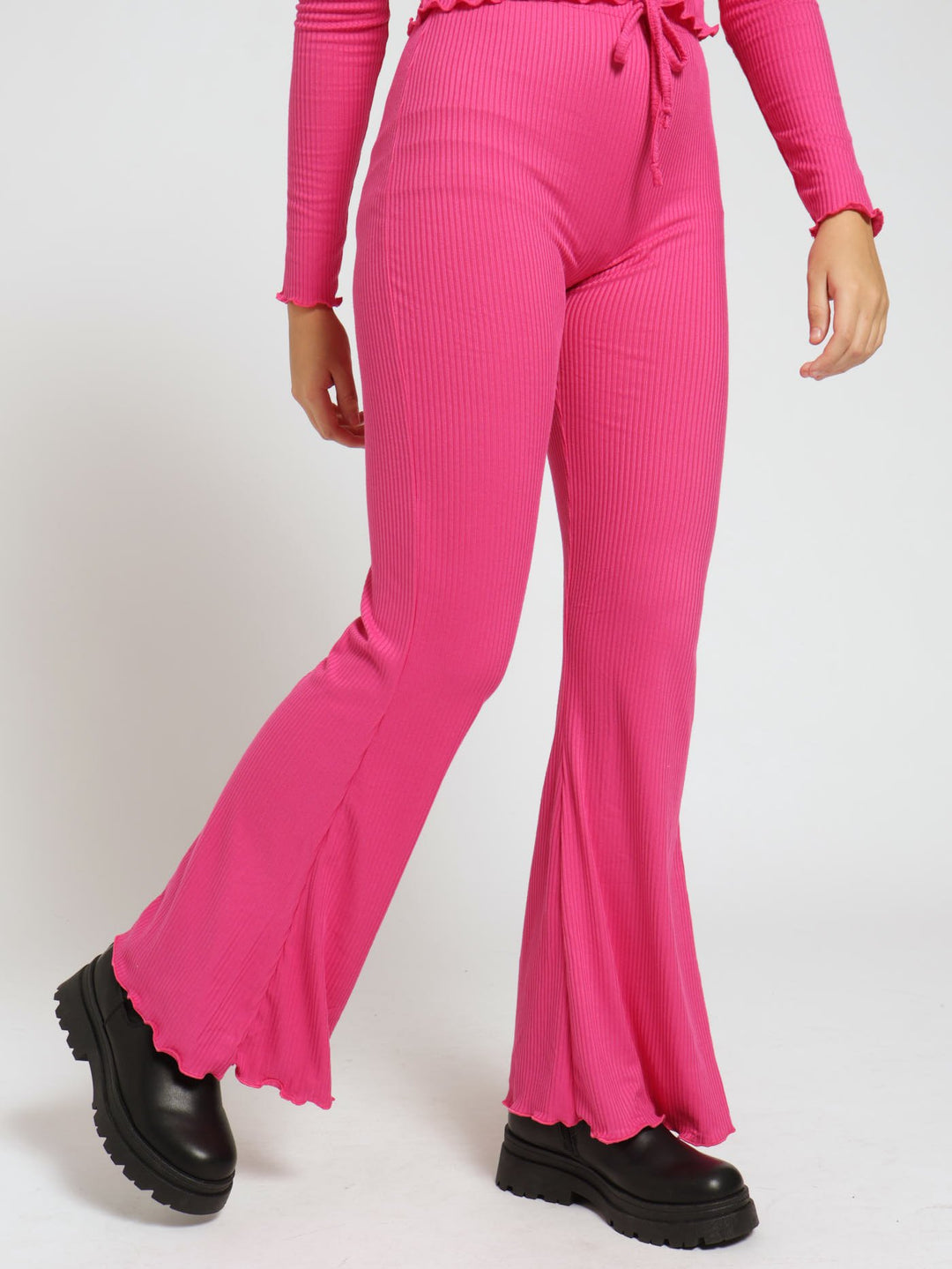 Girls Flared Rib Pants - Cerise