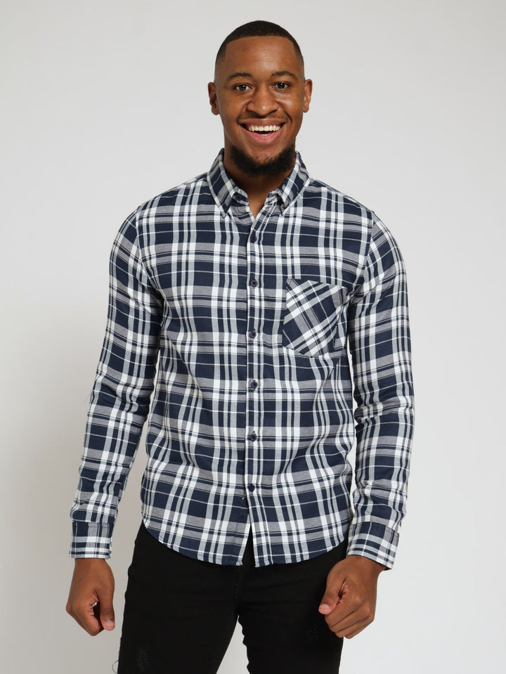 Long Sleeve Check Shirt - Navy