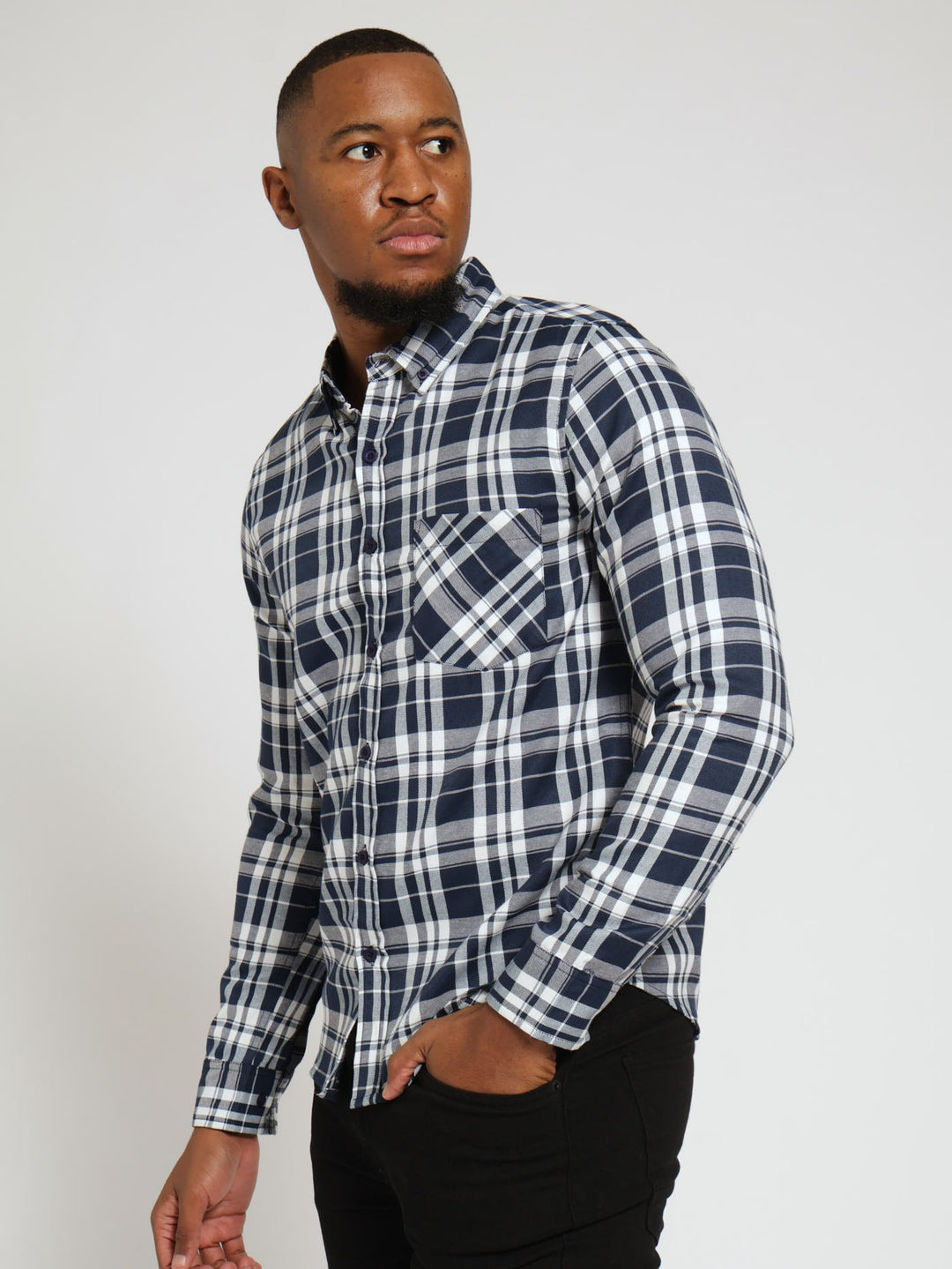 Long Sleeve Check Shirt - Navy