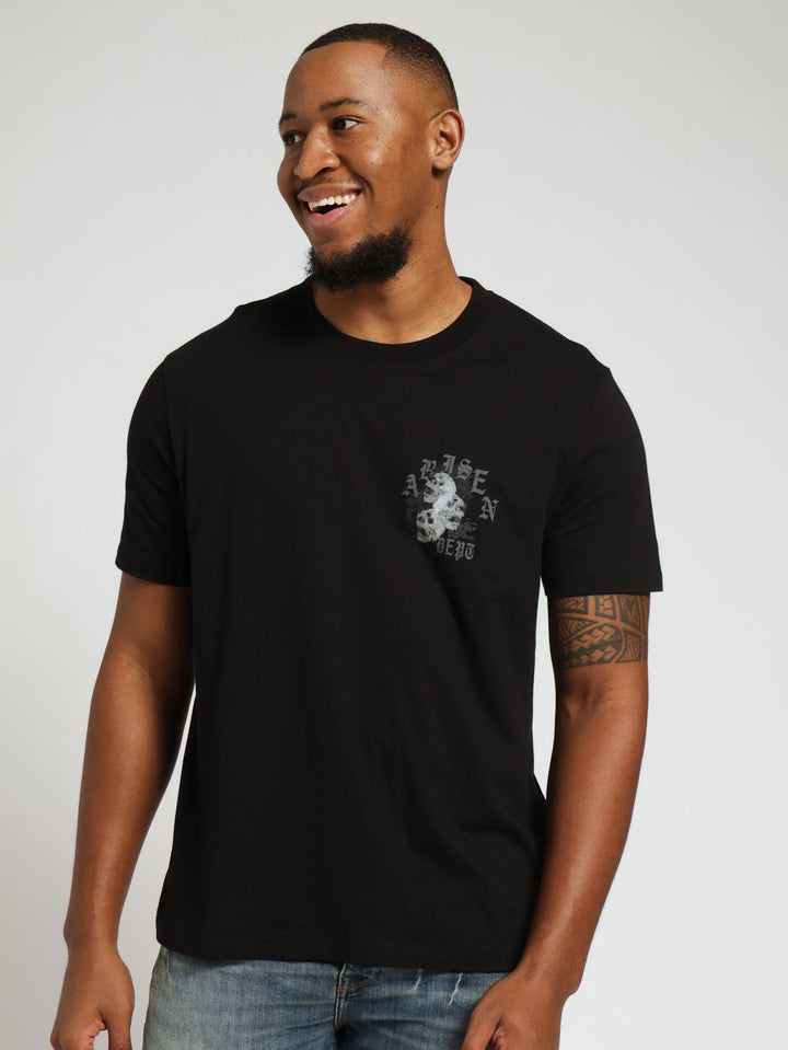 Skull Arisen Front & Back Print Tee - Black