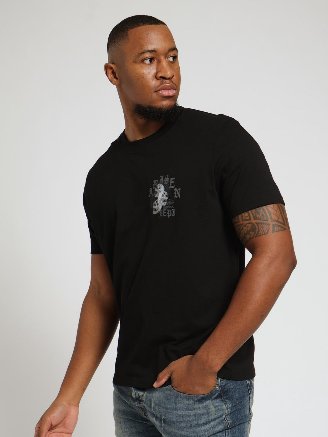 Skull Arisen Front & Back Print Tee - Black