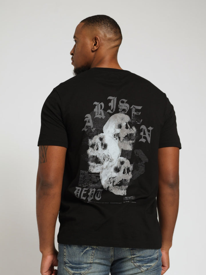 Skull Arisen Front & Back Print Tee - Black