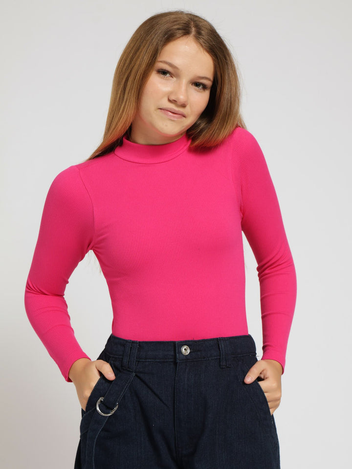 Girls Long Sleeve Seamless Bodysuit - Cerise