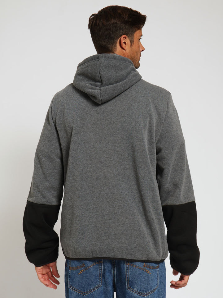 Colour Block Zip Hoody - Charcoal Melange