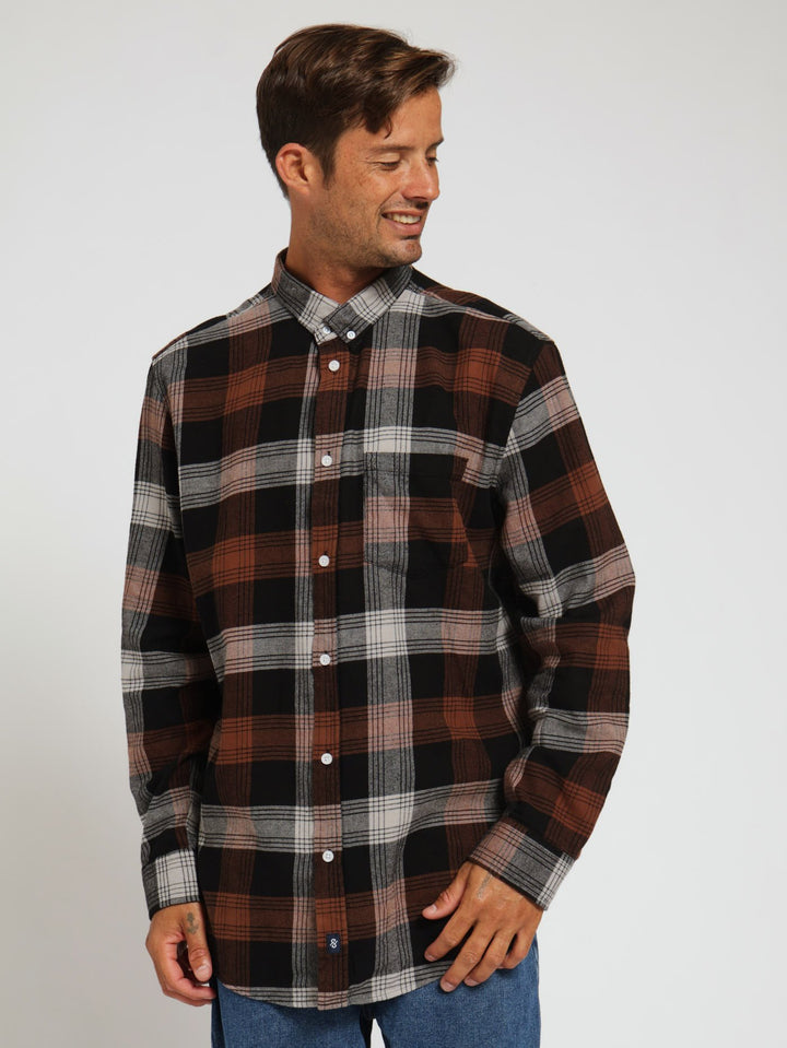 Long Sleeve Brushed Check Shirt - Brown