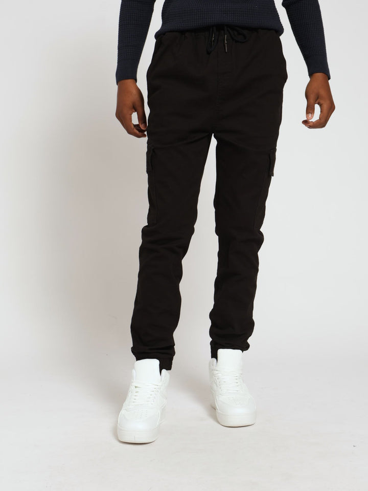 Boys Flat Cargo Pants - Black