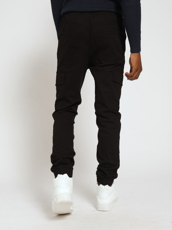 Boys Flat Cargo Pants - Black