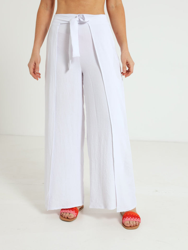 Front Tie Pants - White