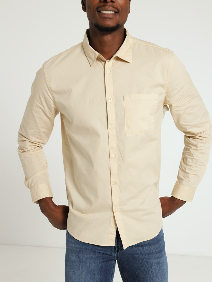 Long Sleeve Washed Shirt - Light Stone