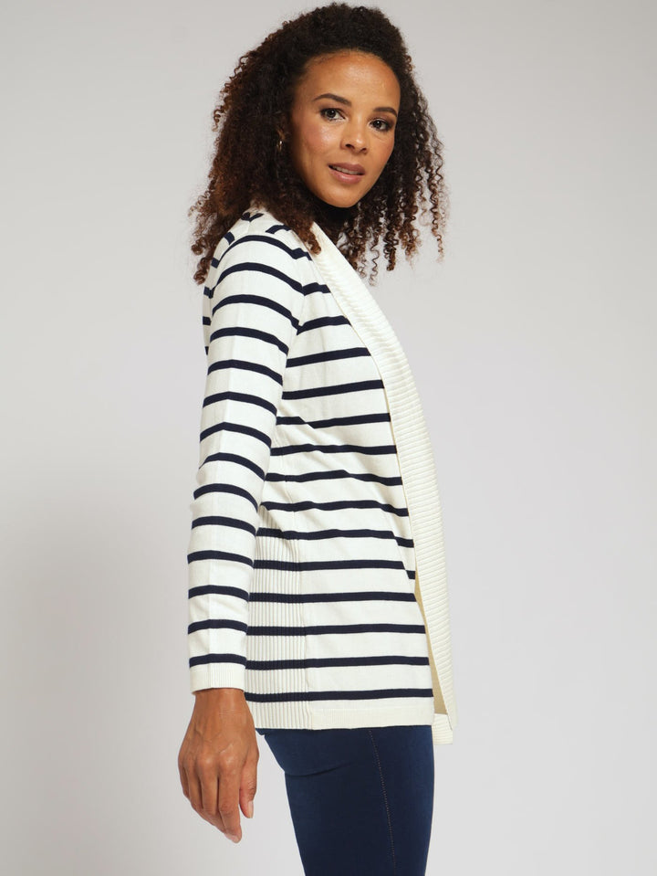 Stripe Open Cardigan - Navy/White