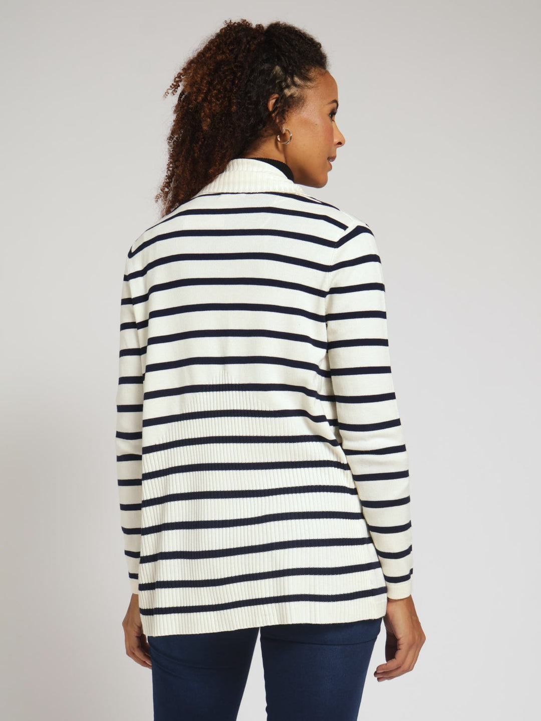 Stripe Open Cardigan - Navy/White