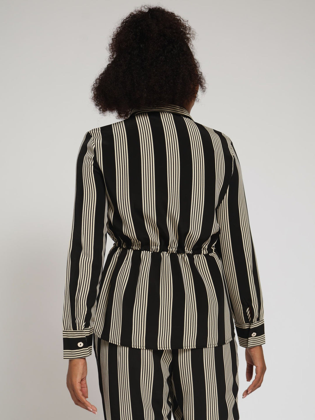 Draw String Stripe Shirt - Black/Beige