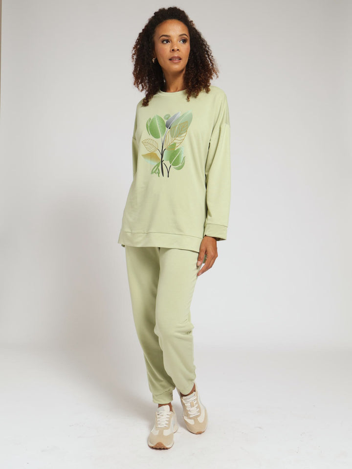 Pullover With Placement Print - Sage