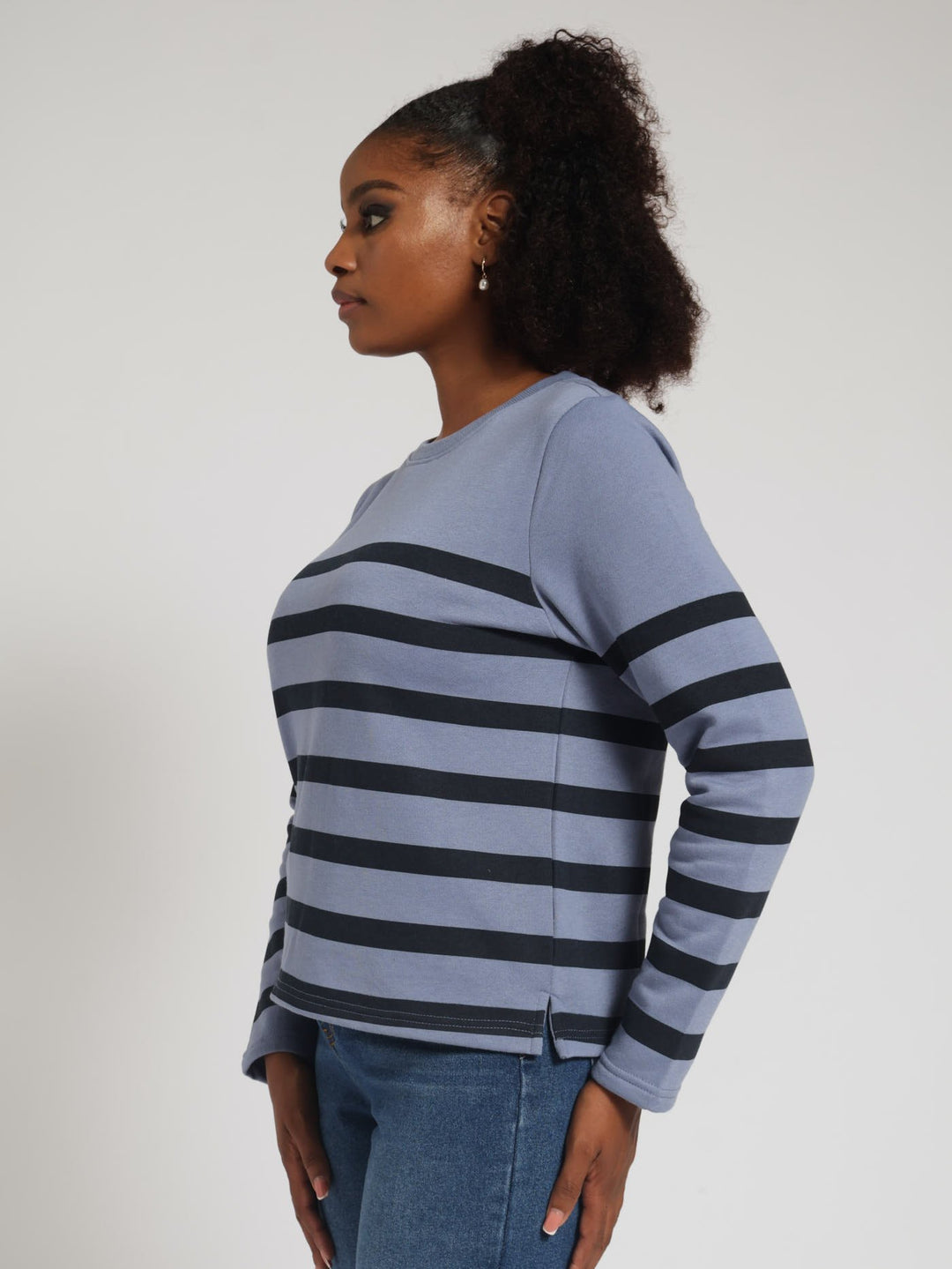 Fleece Striped Pullover - Navy/Blue