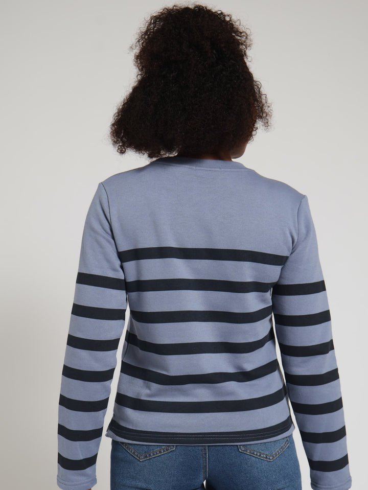 Fleece Striped Pullover - Navy/Blue