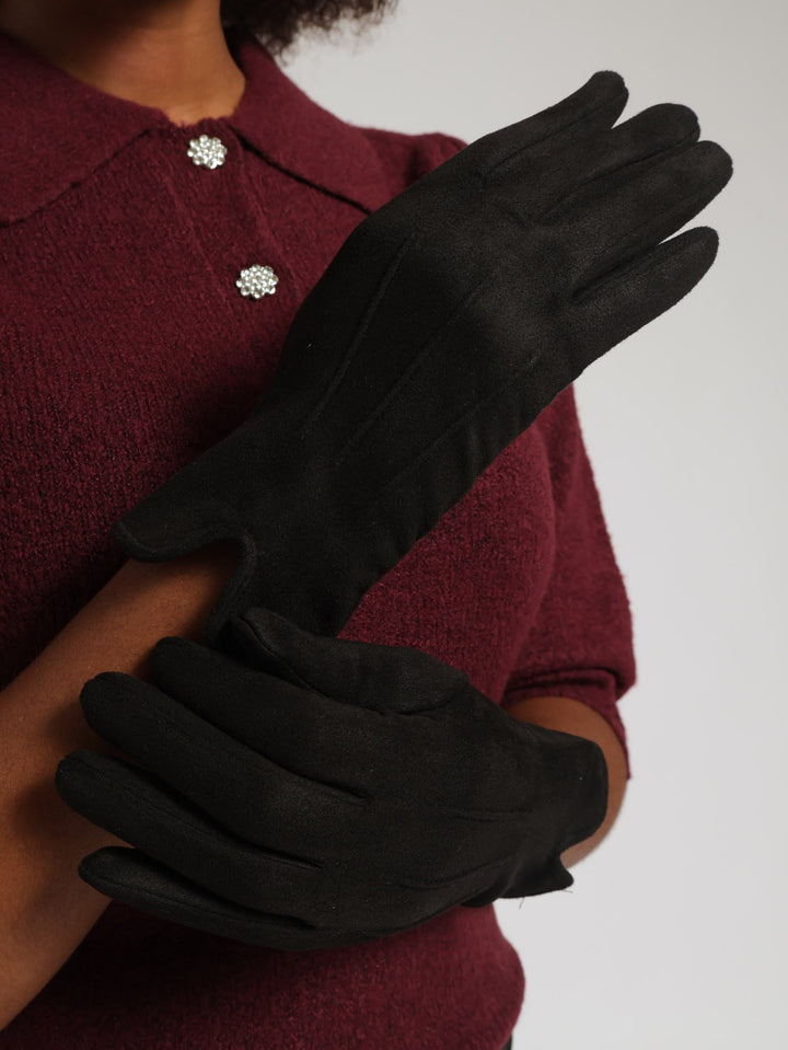 Mock Suede Gloves - Black