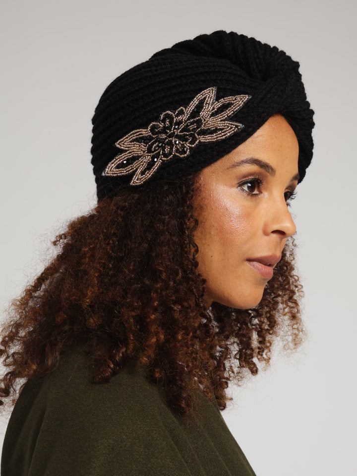 Embellished Knitted Turban - Black