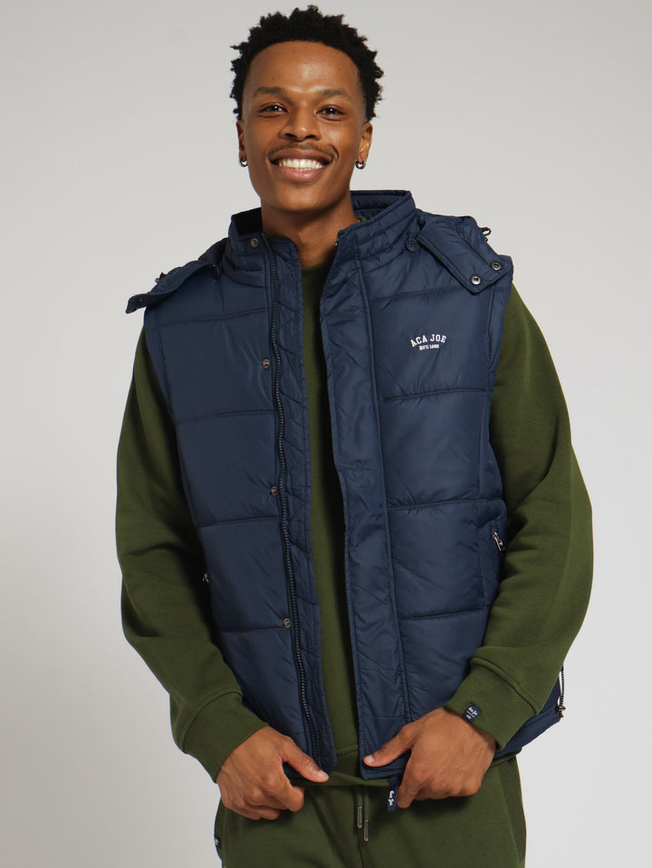 Quilted Sleveless Puffer Jacket - Navy
