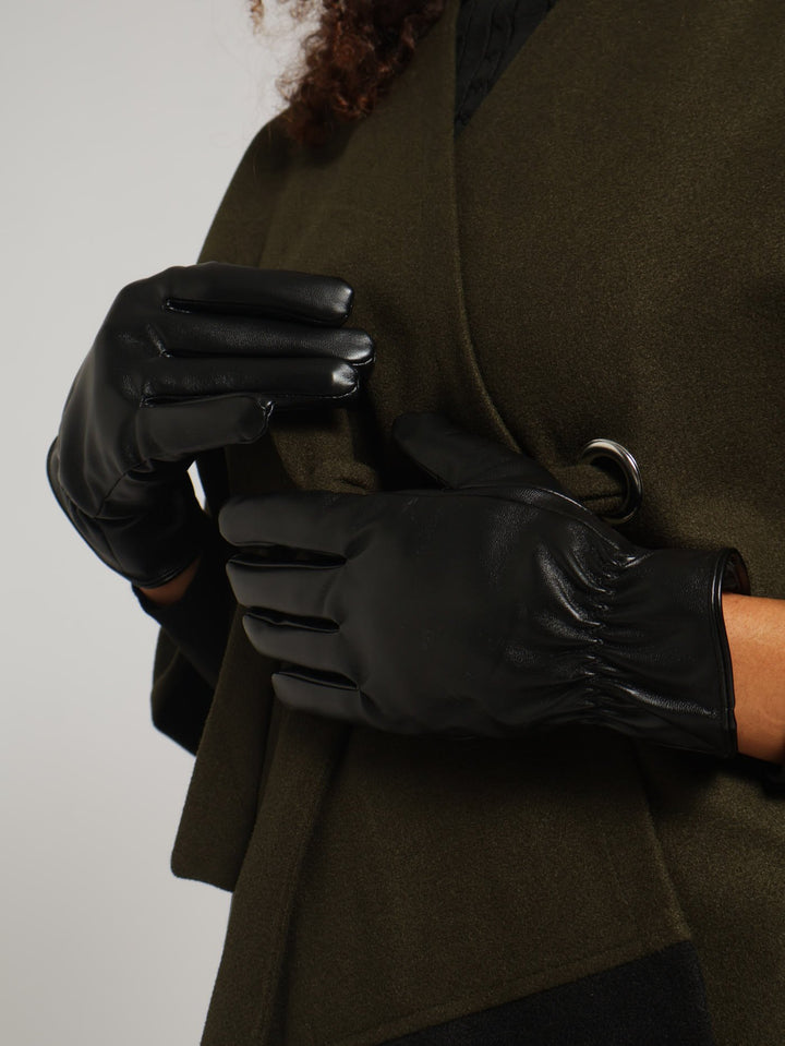 Ruched Pu Gloves - Black