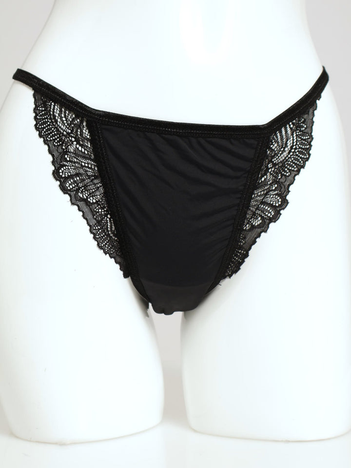 Microfibre Lace Tanga - Black