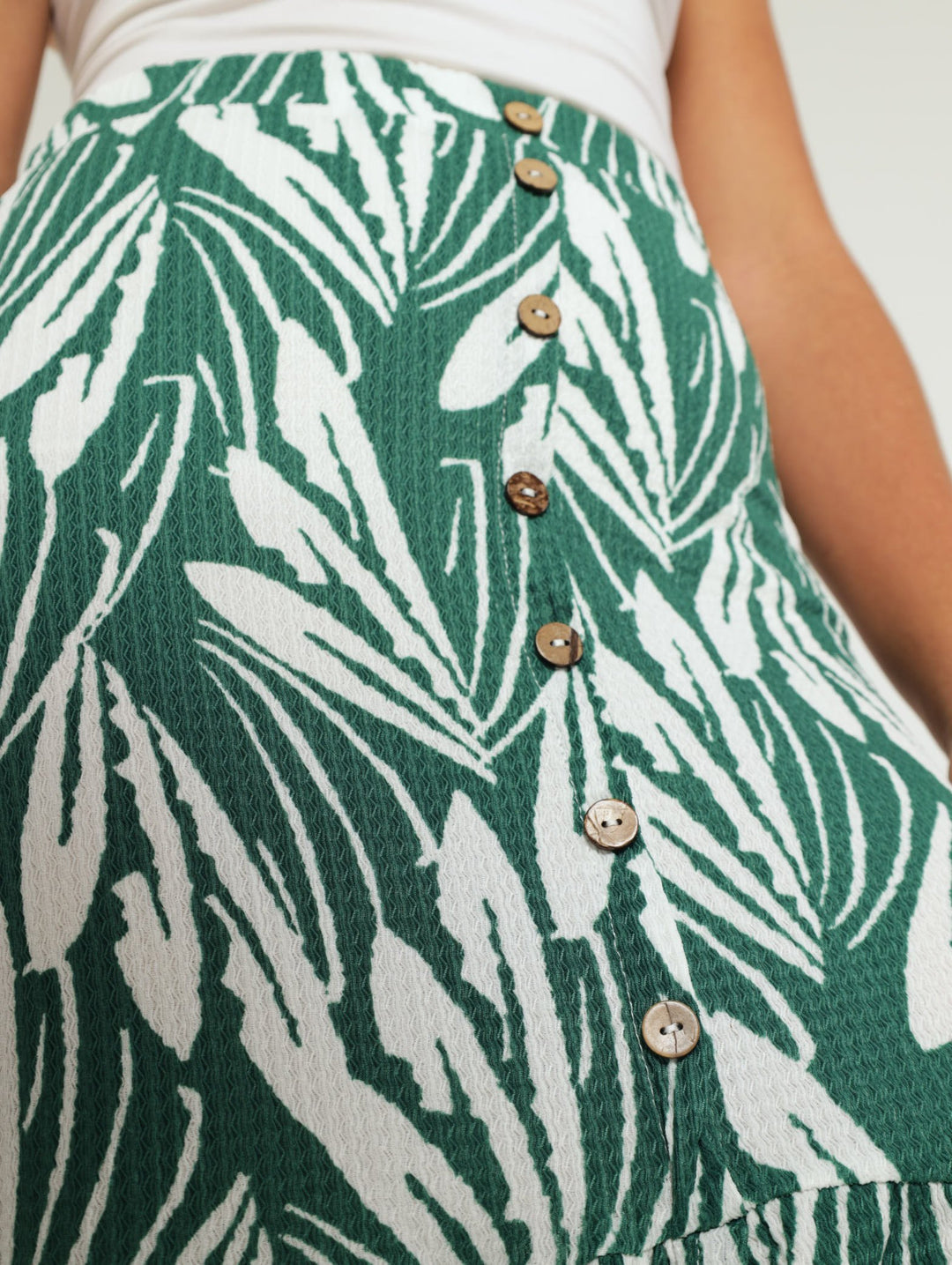 Knit Button Detail Skirt - Green