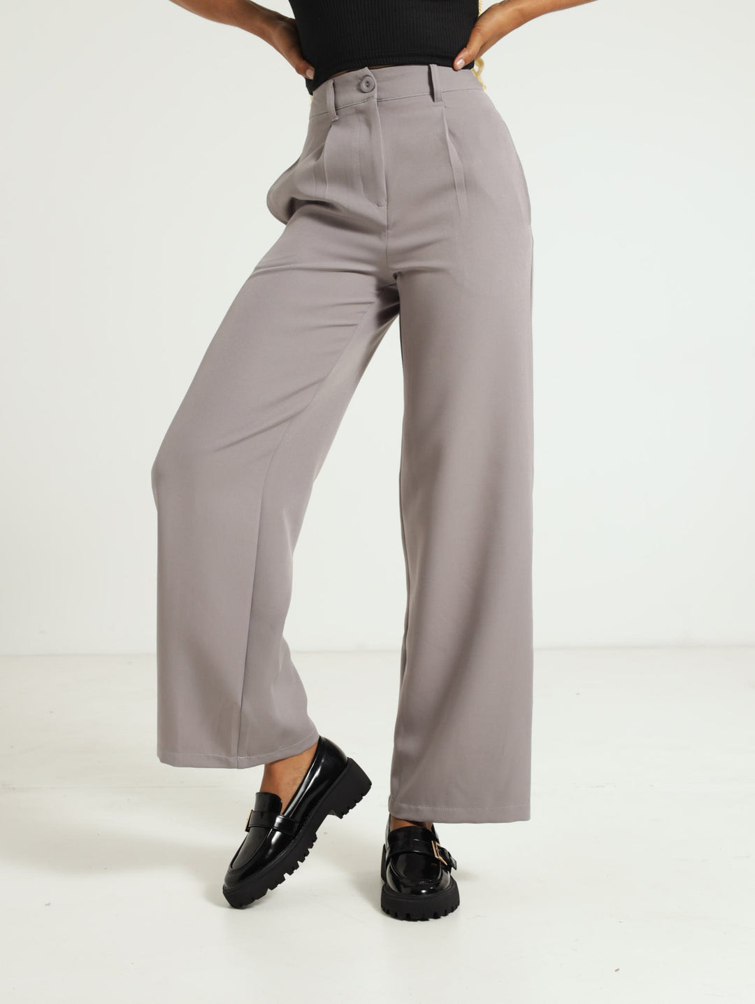 Wide Leg Pleated Trouser - Grey