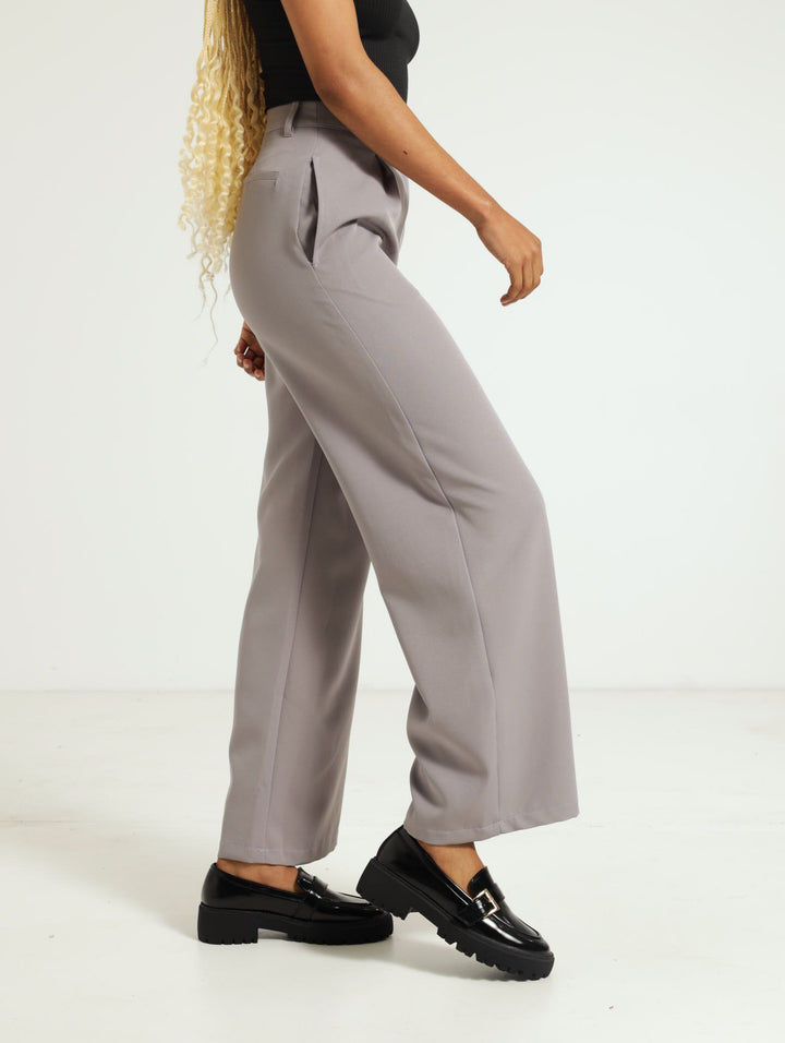 Wide Leg Pleated Trouser - Grey