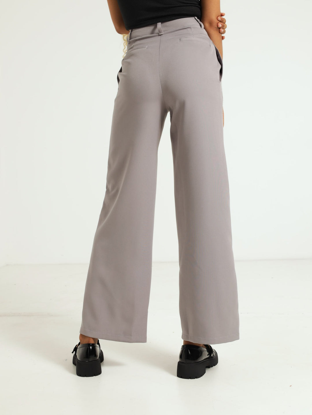 Wide Leg Pleated Trouser - Grey