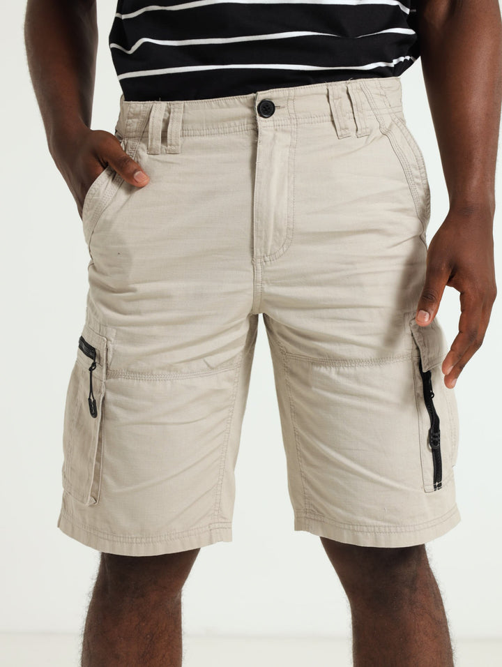 Zip Pocket Cargo Shorts - Stone