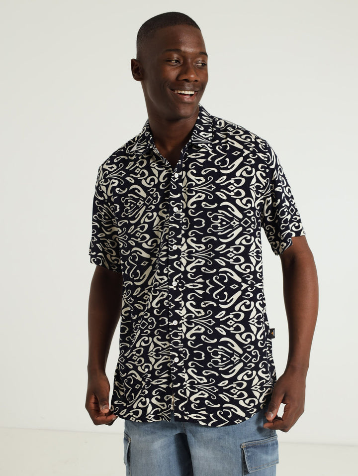 Viscose Floral Shirt - Navy