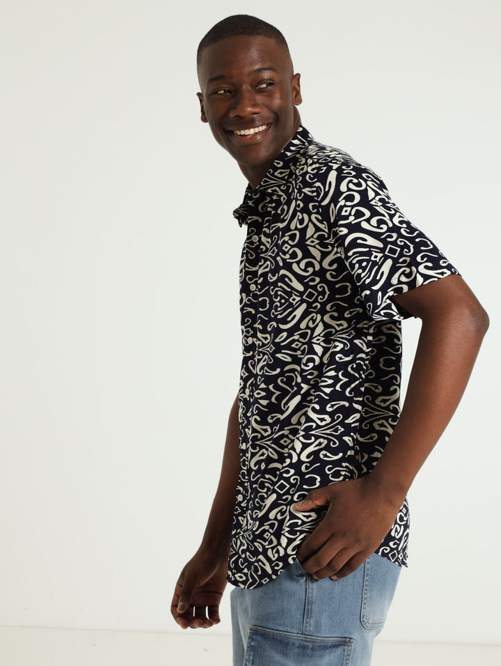 Viscose Floral Shirt - Navy