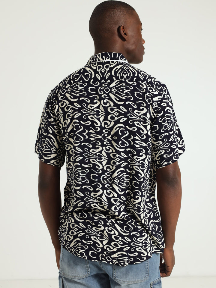 Viscose Floral Shirt - Navy