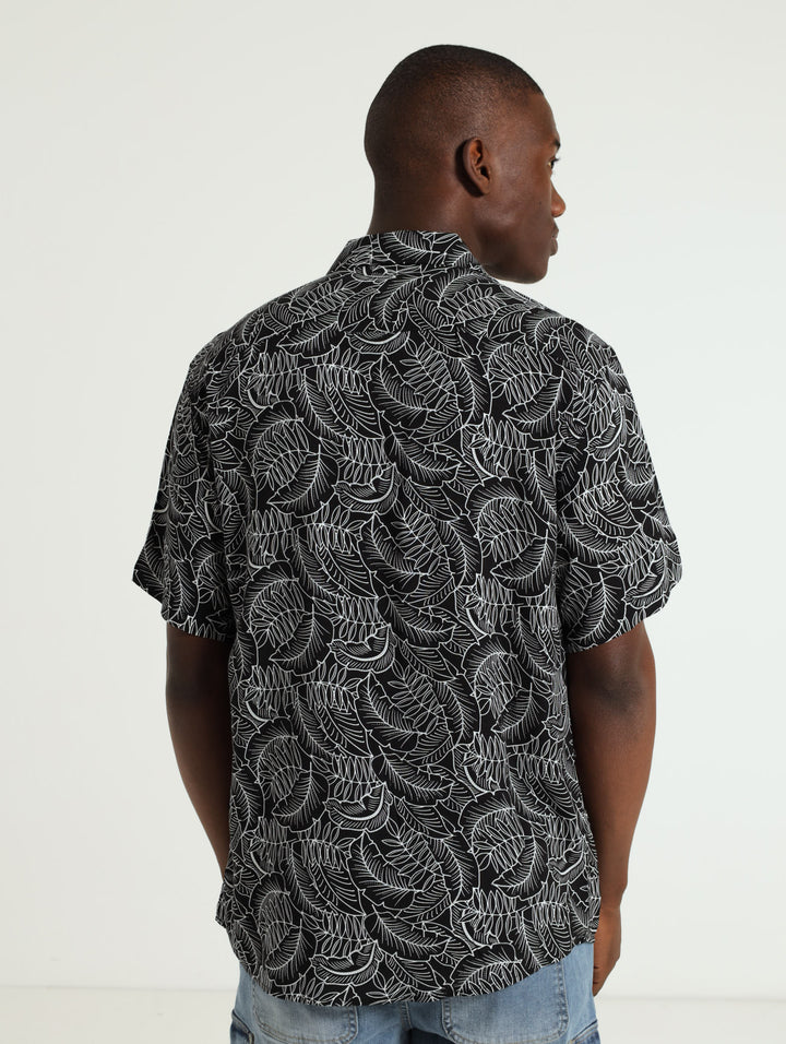 Viscose Leaf Printed Shirt - Black