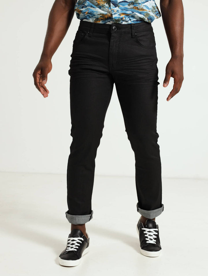 Coated Denim Jeans - Black