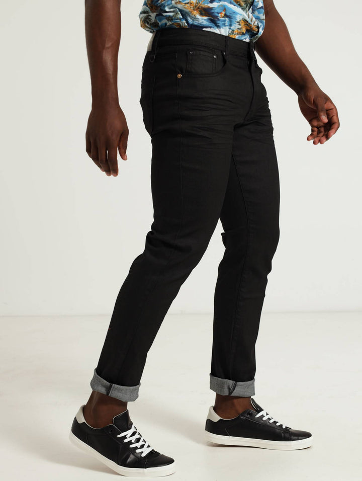 Coated Denim Jeans - Black