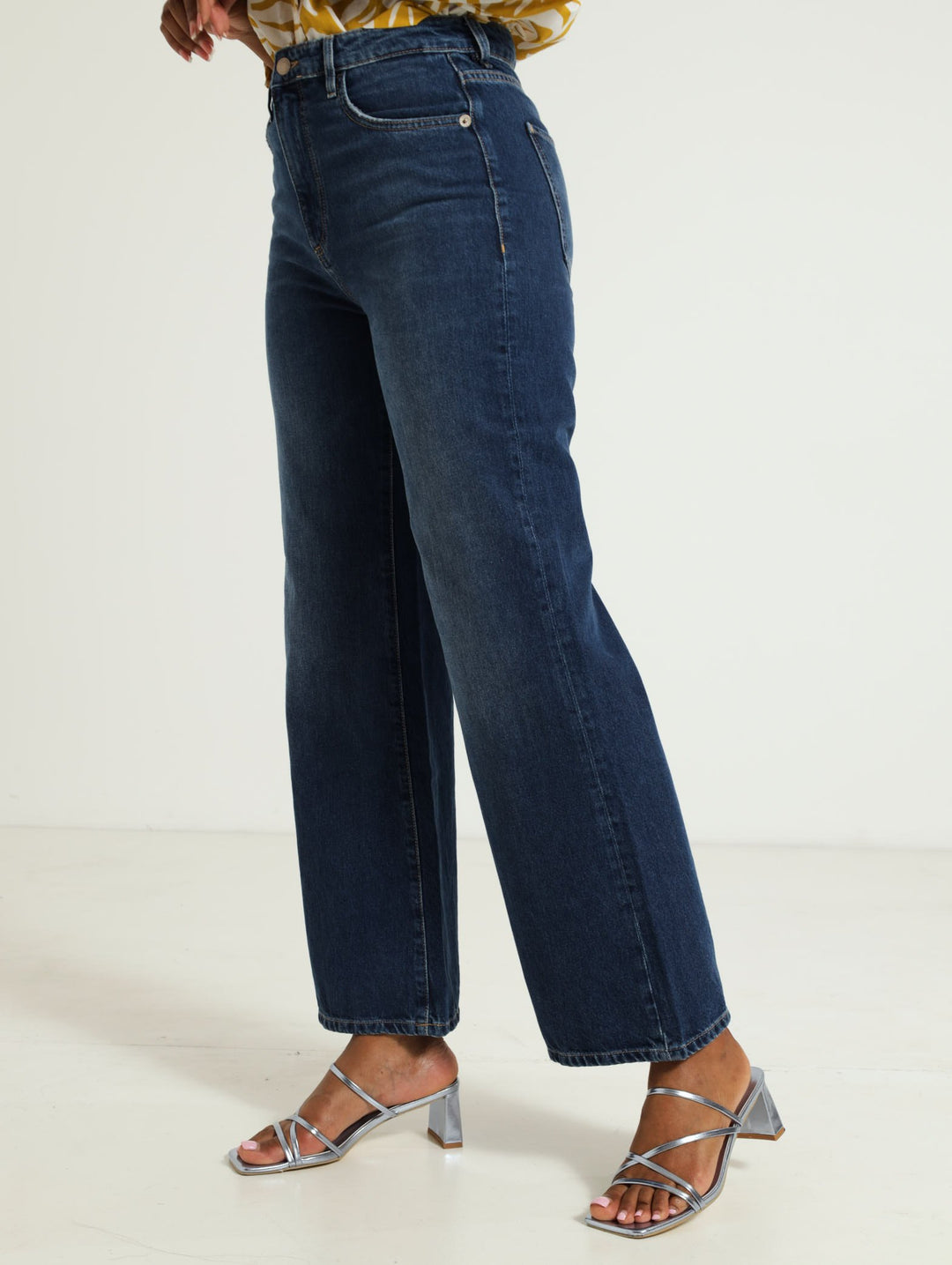 Ankle Wide Leg Denim Jeans - Light blue