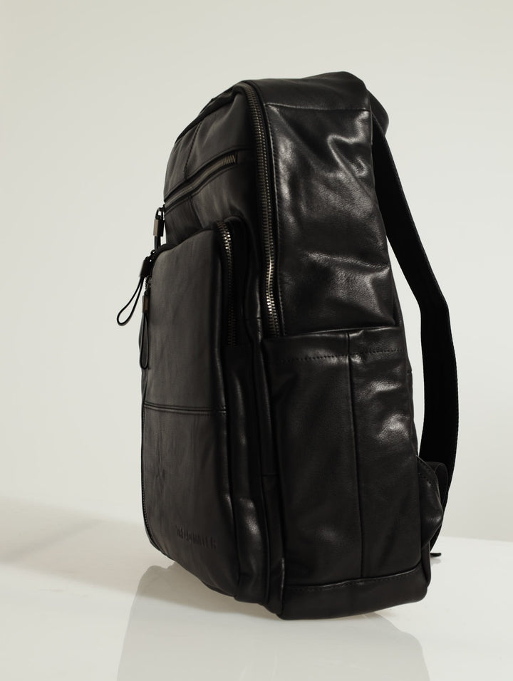 Leather Zipped Backpack - Black