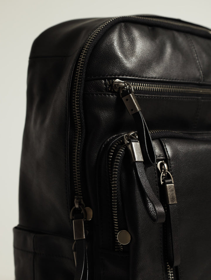 Leather Zipped Backpack - Black