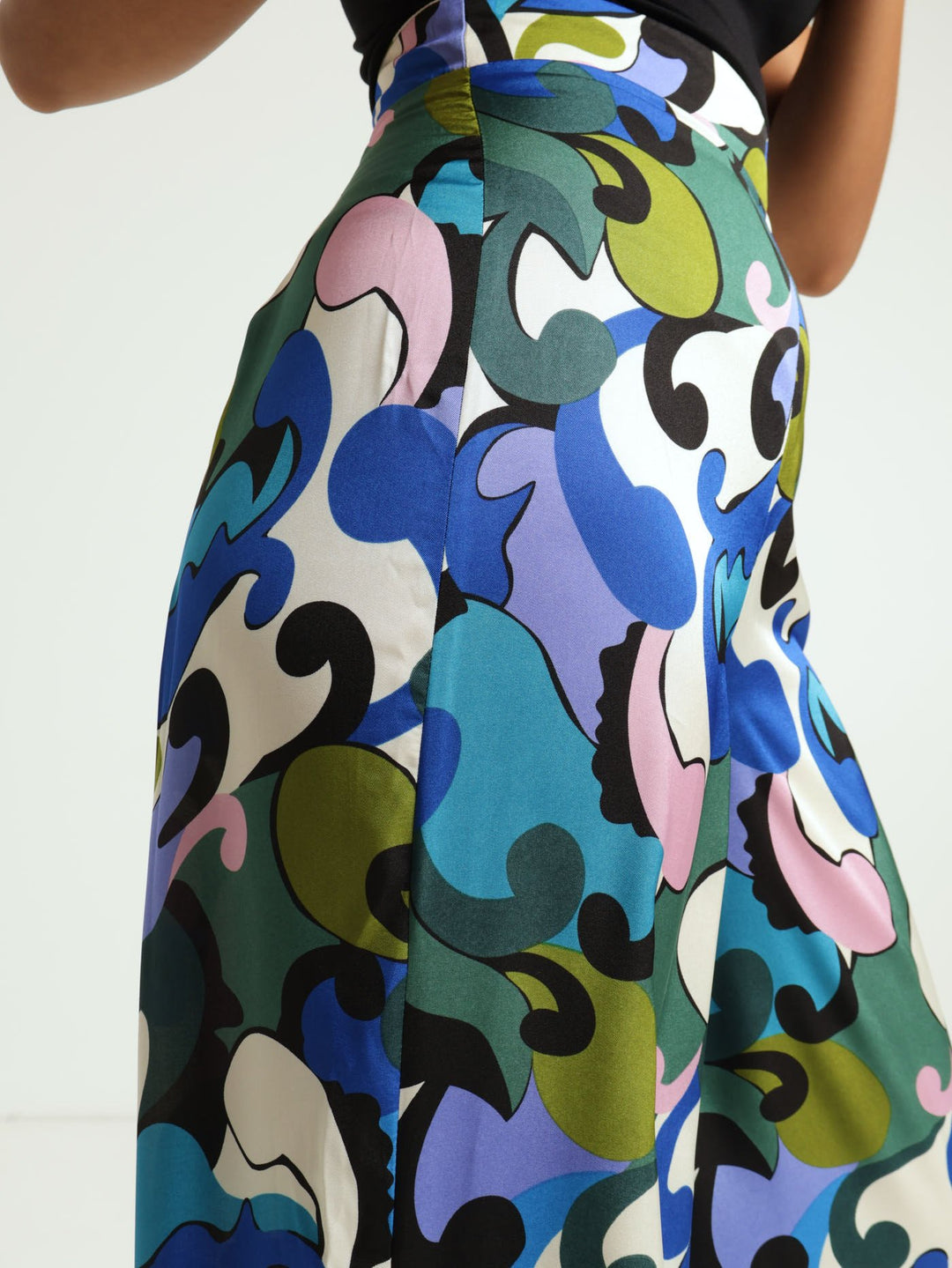 Colourful Swirl Satin Wideleg Pants