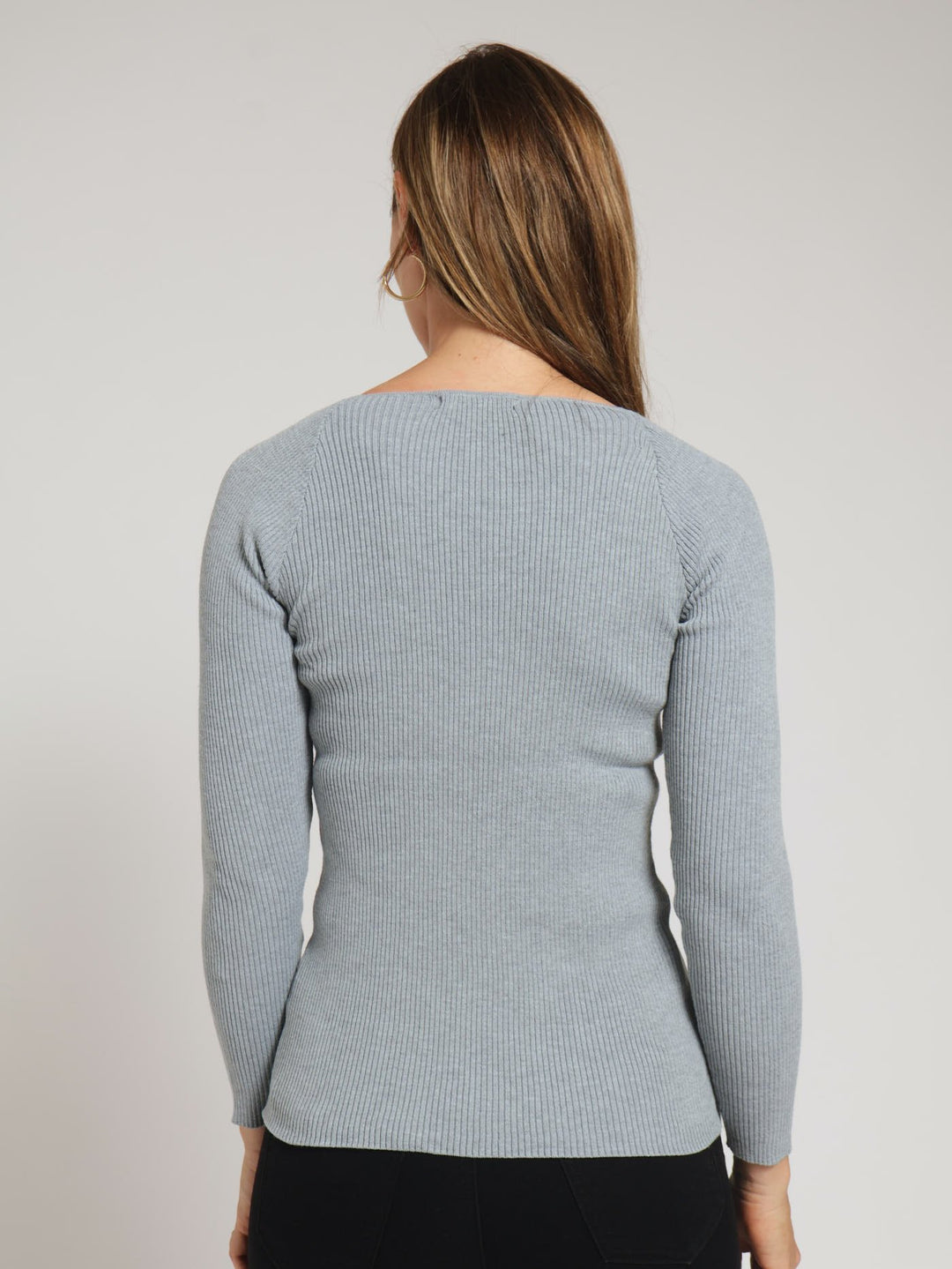 Sweetheart Ribbed Pullover - Ice Grey