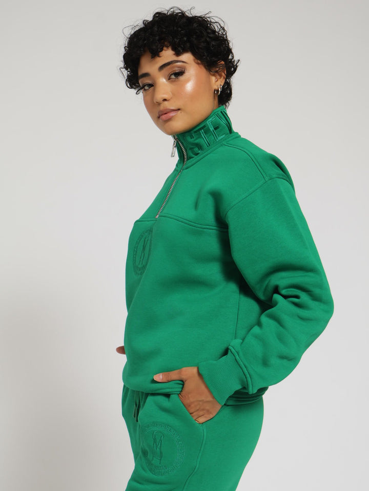 Maxine Collared Fleece Sweat Top With 1/4 Zip - Green
